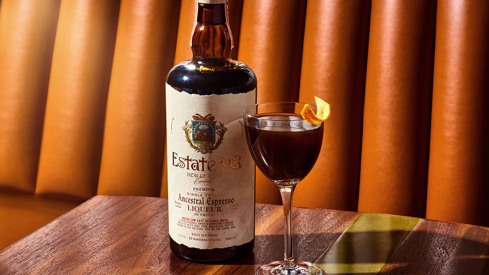 Estate-98-Manhatten-cocktail-recipe Manhatten A bold twist on the classic Manhattan, this cocktail brings together the deep, roasted notes of Estate 98 coffee liqueur with the spice of rye whiskey and the sweetness of vermouth.
